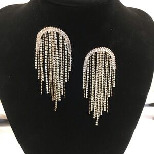 Gold and Silver Rhinestone Tassel Earrings